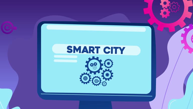 Infographic Smart city, Gear, Design, Creative, The concepts of Business, Finance, Communication, Work, Office, Technology, Computer, Success, Team, Working, Animation 4K