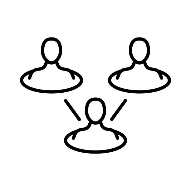 Vector illustration of Hierarchy with people line icon. Idea, creativity, responsibilities, management, subordination, setup, configuration, boss, director. Team work concept. Vector black line icon on a white background