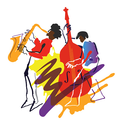 Expressive Illustration of two jazz musicians. Isolated on white background. Vector available.