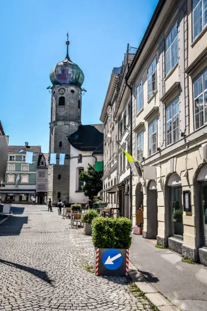 Street Leadng To Seekapelle Tower In Bregenz, Austria