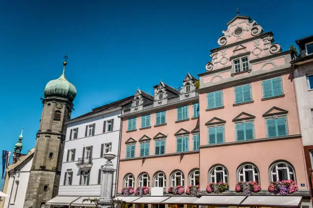 Pink Buildings Next To Seekapelle In Bregenz, Austria