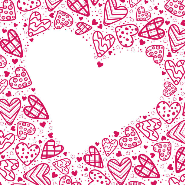 шаблон поздравительная открытка с узором розовых сердечек на белом, место для текста - white background valentines day box heart shape stock illustrations