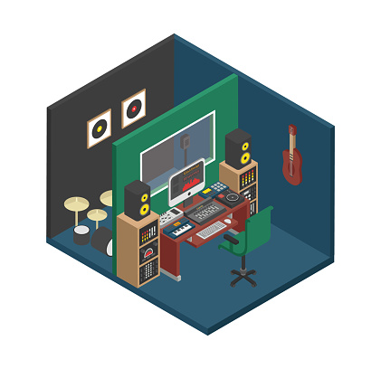 Music Production Studio. Isometric Vector illustration.