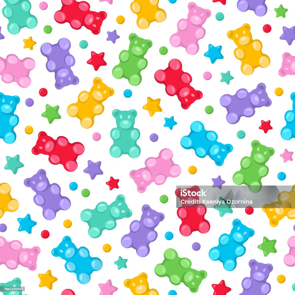 Gummies Background Vector Colorful Gummy Bears Seamless Pattern Gummy Candies Bright Jelly Sweets ...