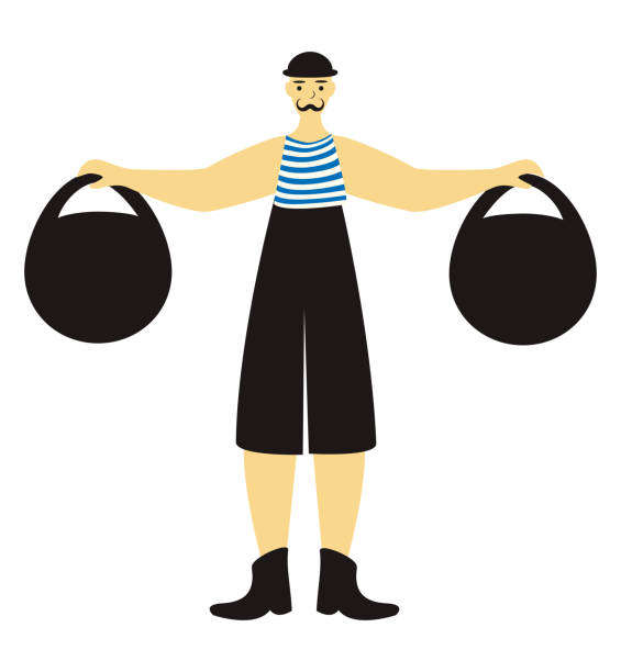 ilustrações, clipart, desenhos animados e ícones de atleta de circo com halteres - circus strongman men muscular build
