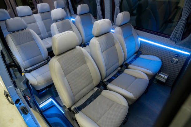 istock Comfortable interior of a passenger bus with soft seats 1462261364