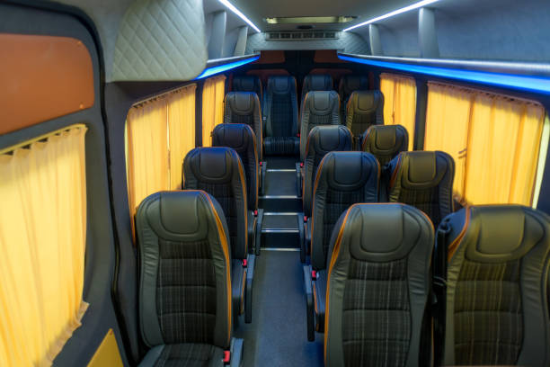 istock Comfortable interior of a passenger bus with soft seats 1462261387