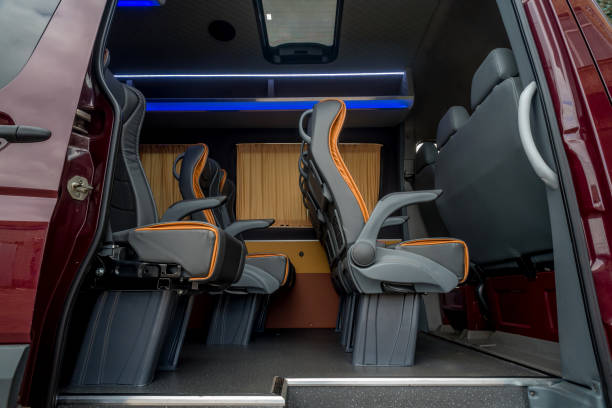 istock Comfortable interior of a passenger bus with soft seats 1462261439