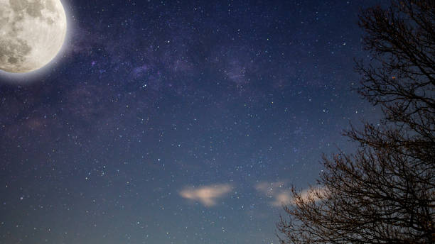 istock Night sky Milky way with full Moon and universe constellations in the background. 1462263274