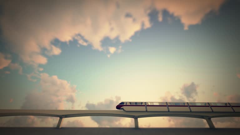 Monorail Train animation during sunset