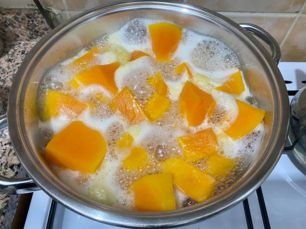 istock Pumpkin, pumpkin dessert boiling on the oven 1462273170