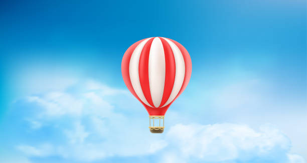istock Flying air balloon in cloudy sky. Air travel concept. 3d vector illustration 1462276012