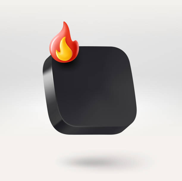 Black empty app icon with bonfire. Place your logo or icon into button. 3d vector icon isolated on white background Black empty app icon with bonfire. Place your logo or icon into button. 3d vector icon isolated on white background flamming stock illustrations