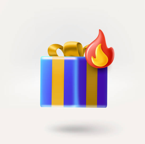 Gift box icon with bonfire. 3d vector icon isolated on white background Gift box icon with bonfire. 3d vector icon isolated on white background flamming stock illustrations