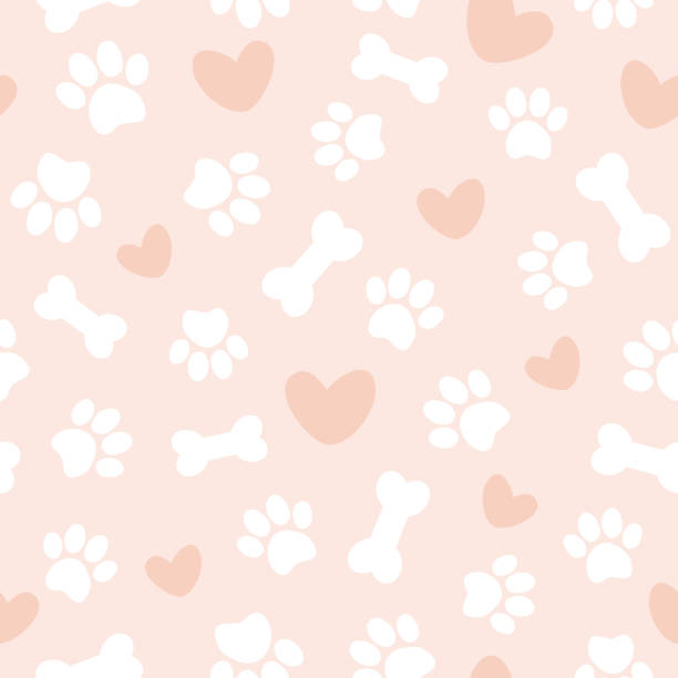 Cute seamless pattern with pet paw, bone and hearts. Vector illustration on pink background. Cute seamless pattern with pet paw, bone and hearts. Vector illustration on pink background. It can be used for wallpapers, wrapping, cards, patterns for clothes and other. paw print stock illustrations