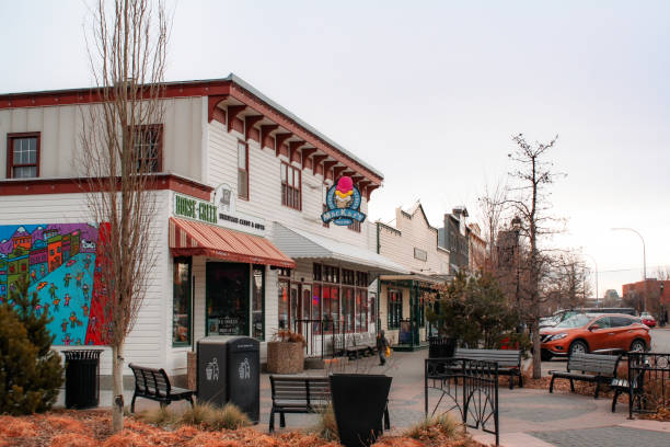 Cochrane, Canada - November, 2019: first  street in the town centre of Cochrane.