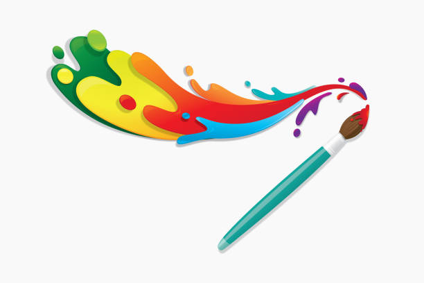 ilustrações de stock, clip art, desenhos animados e ícones de three dimensional  artist brush with glossy colourful painting - tinta equipamento de arte e artesanato