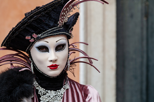 Venice, Italy - February, 2019: Carnival of Venice, typical Italian tradition and festivity with masks in Veneto.