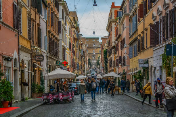 Rome, Italy - December, 2019: The medieval ‘Borgo Pio’ neighbourhood in Rome, near Vatican City.