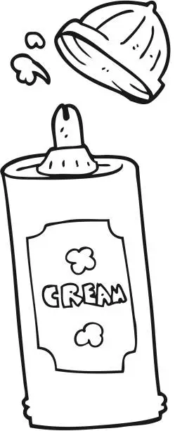 Vector illustration of freehand drawn black and white cartoon spray whipped cream