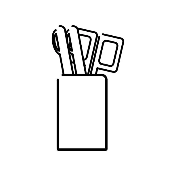 Vector illustration of Line Icon, Stationery. Pens, Scissors in Holder.