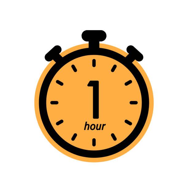 one hour stopwatch icon, timer symbol, cooking time, cosmetic or chemical application time, 1 hr waiting time vector illustration one hour stopwatch icon, timer symbol, cooking time, cosmetic or chemical application time, 1 hr waiting time simple vector illustration oven dials stock illustrations
