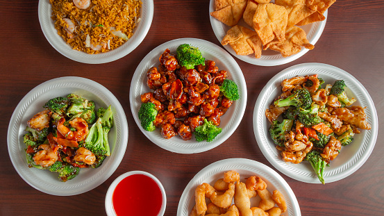 Table full of delicious Chinese food classics