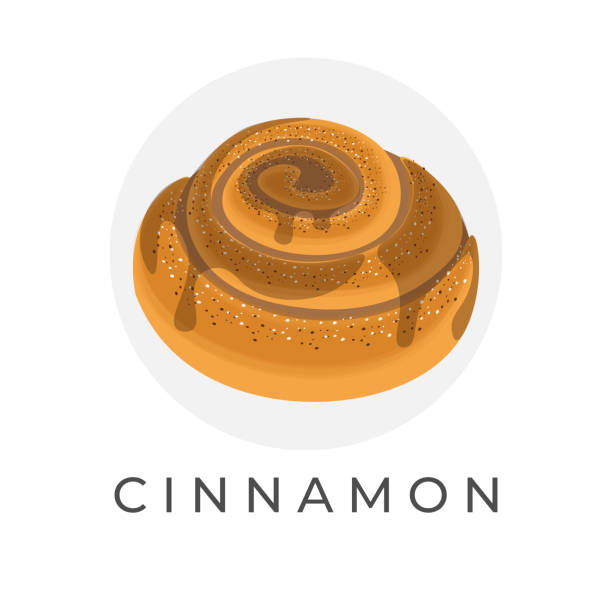 Cinnamon Roll Vector Illustration With Melted Caramel A simple illustration of delicious food kanelbulle or delicious cinnamon rolls sprinkled with caramel liquid sugar kanelbulle stock illustrations