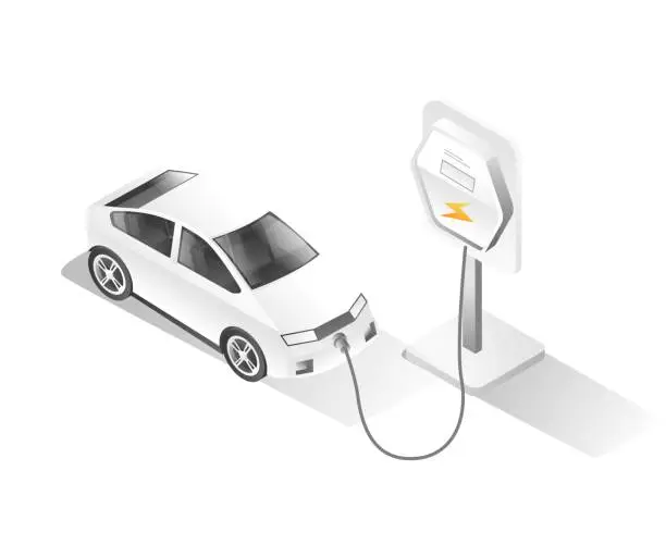 Vector illustration of Flat isometric 3d illustration concept of portable electric car charging process