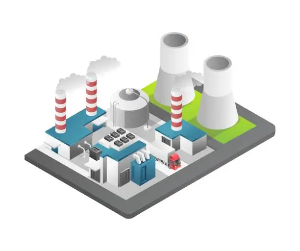 Vector illustration of Isometric flat 3d concept illustration of oil and gas industry big factory view