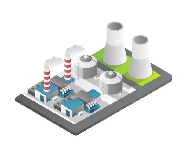 Vector illustration of Isometric flat 3d concept illustration of oil and gas industry big factory view