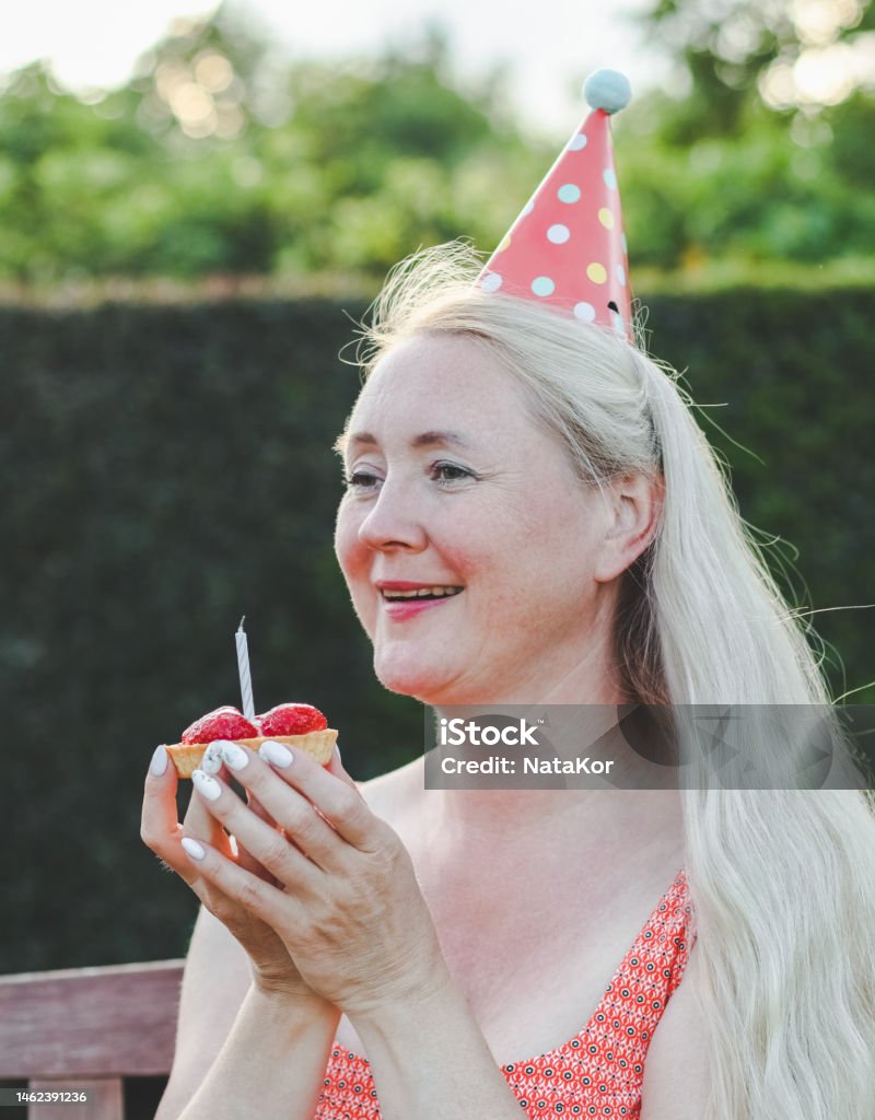 Woman Celebrating Birthday With Cake And Candles Birthday Girl Stock