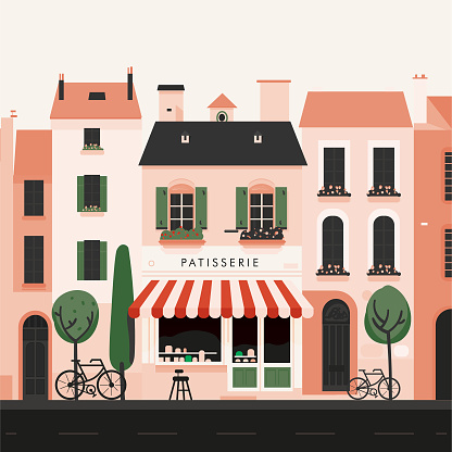 French vintage modern style provence scene architecture paris illustration. Vector illustration