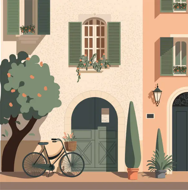 Vector illustration of French travel vintage modern style provence scene architecture paris illustration