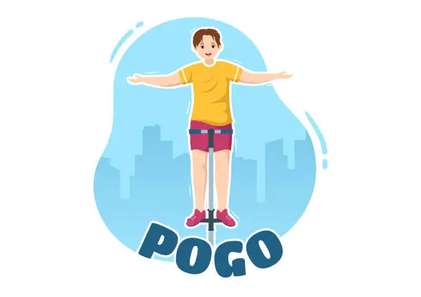 Vector illustration of People Playing With Sport Jump Pogo Stick Illustration for Web Banner or Landing Page in Outdoor Fun Toy Flat Cartoon Hand Drawn Templates