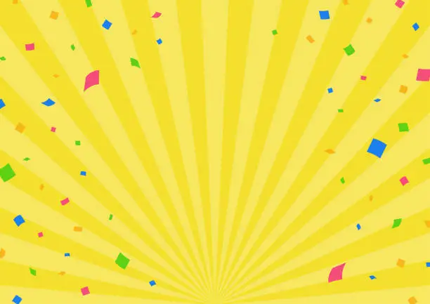 Vector illustration of Confetti and Concentration Lines Backgrounds Web graphics on yellow background