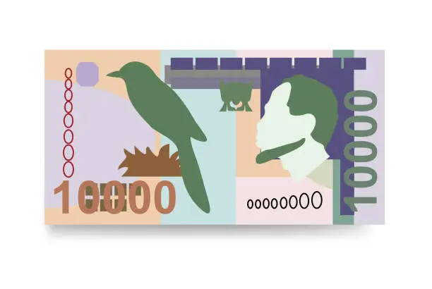 Vector illustration of Dobra Vector Illustration. São Tomé and Príncipe money set bundle banknotes. Paper money 10000 STN. Flat style. Isolated on white background. Simple minimal design.