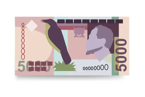 Vector illustration of Dobra Vector Illustration. São Tomé and Príncipe money set bundle banknotes. Paper money 5000 STN. Flat style. Isolated on white background. Simple minimal design.