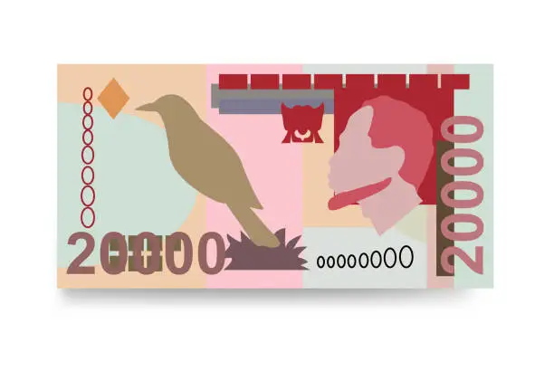 Vector illustration of Dobra Vector Illustration. São Tomé and Príncipe money set bundle banknotes. Paper money 20000 STN. Flat style. Isolated on white background. Simple minimal design.
