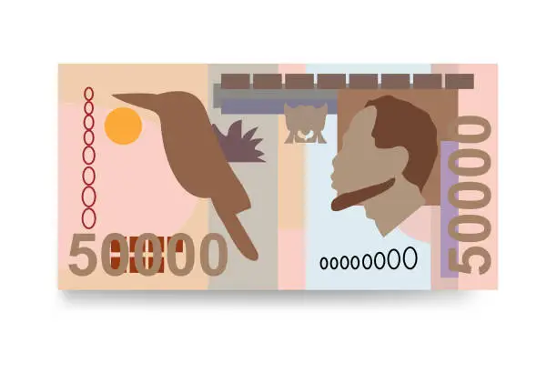 Vector illustration of Dobra Vector Illustration. São Tomé and Príncipe money set bundle banknotes. Paper money 50000 STN. Flat style. Isolated on white background. Simple minimal design.
