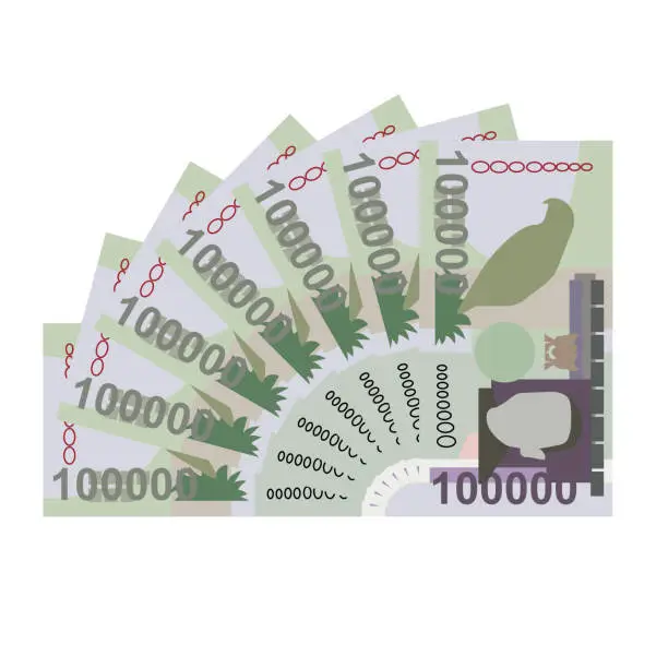 Vector illustration of Dobra Vector Illustration. São Tomé and Príncipe money set bundle banknotes. Paper money 100000 Db. Flat style. Isolated on white background. Simple minimal design.