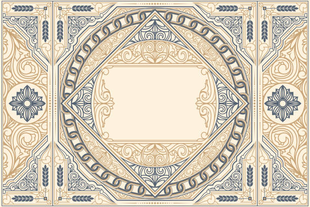 Decorative ornate retro design card template Decorative vector artwork geometrical architecture stock illustrations