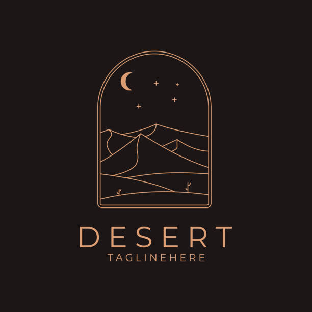 krajobraz pustynia z odznaką kaktusa logo linia sztuka minimalistyczna ikona wektorowa symbol projekt graficzny ilustracja - 2232 stock illustrations