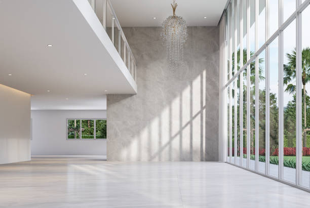 istock Modern style luxury white empty room with garden view 3d render 1462415146