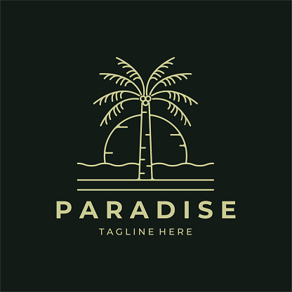 Logo Paradis Ligne Art Vecteur Design Minimaliste Icône Cocotier ...
