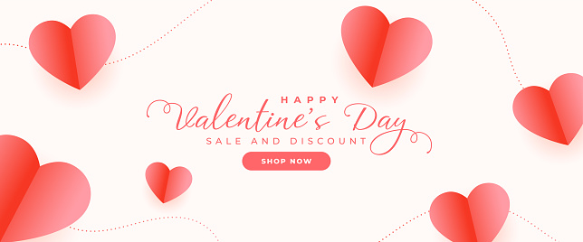 valentines day sale and discount banner with lovely paper hearts vector