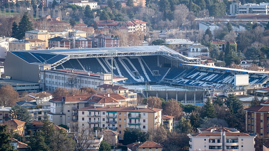 Bergamo, Italy. The football stadium where Atalanta team plays matches. It is the home of Atalanta. View from the hill