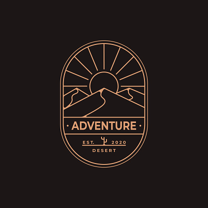 Desert adventure badge line art logo vector design