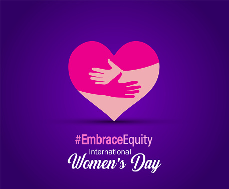 International Women's Day 2023, campaign theme: #EmbraceEquity. Women's Day vector illustration. Give equity a huge embrace.