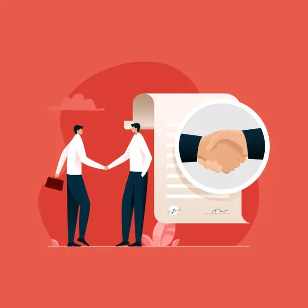 Vector illustration of Business agreement illustration concept, Businesspeople shaking hands, Joint venture partnership Contract